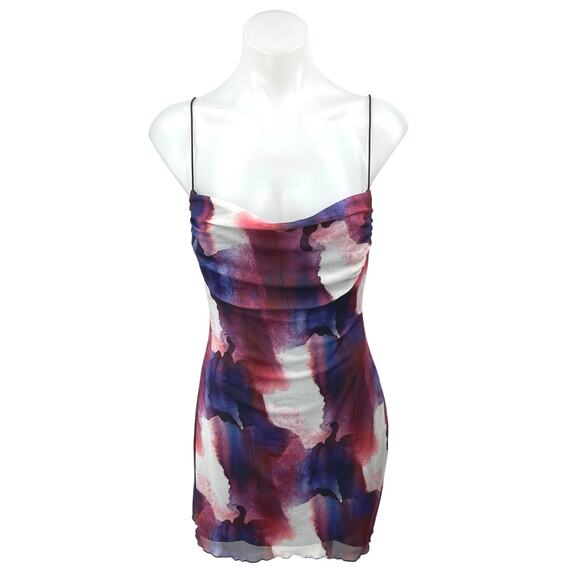 White Fox Multicolor Watercolor Print Sleeveless Cami Camisole Mini Tank Dress M - Picture 1 of 5
